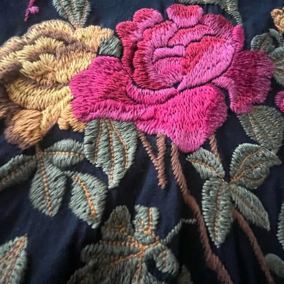 JW Los Angeles floral embroidery black cotton dress size medium - Picture 5 of 16